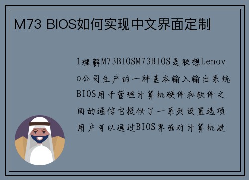 M73 BIOS如何实现中文界面定制